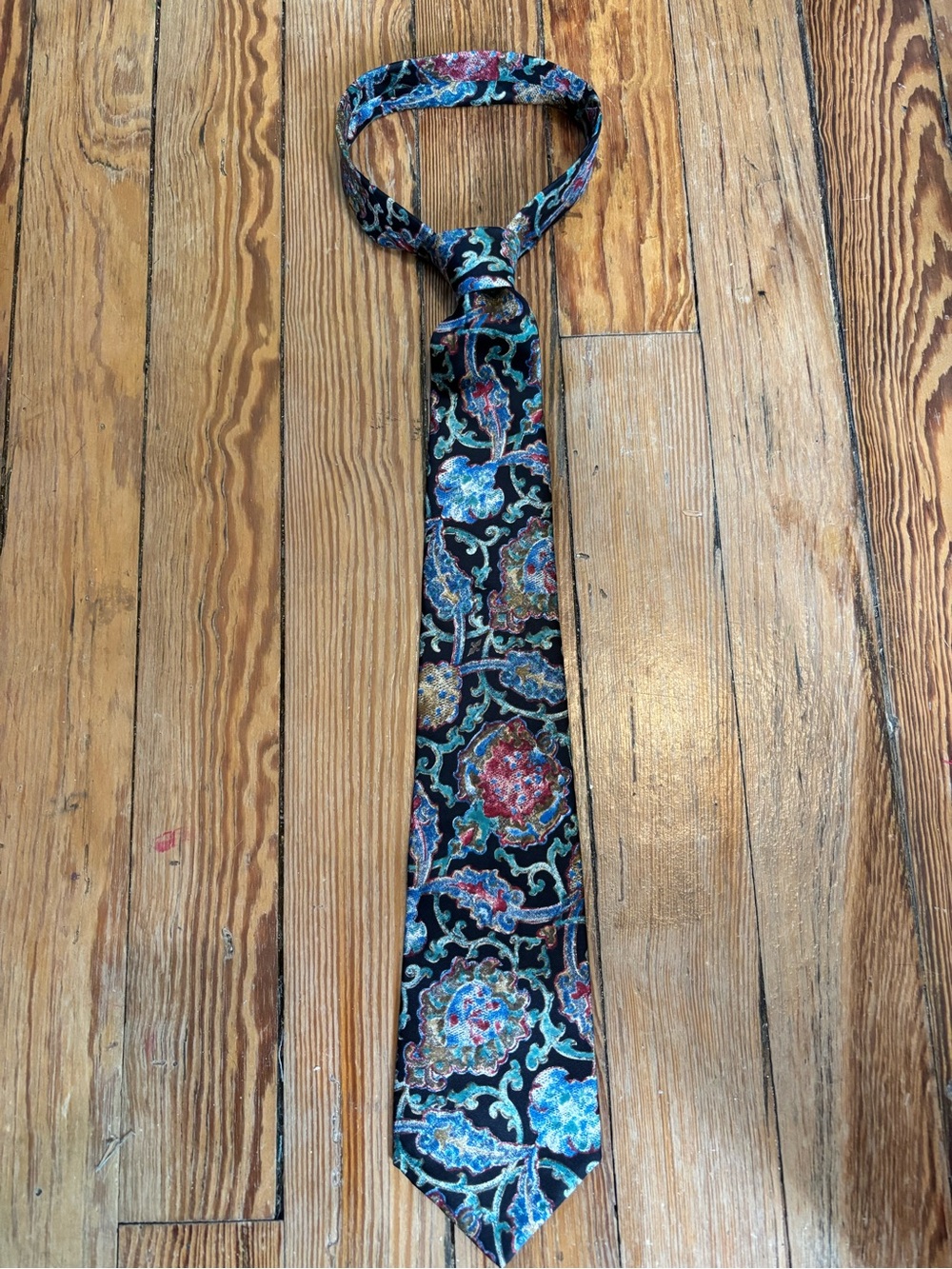 Vintage Evan-Picone Silk Paisley Floral Tie in Black and Multicolor